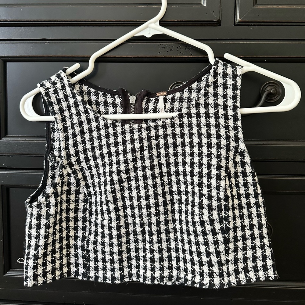 Free People Houndstooth Zip Back Crop Tank